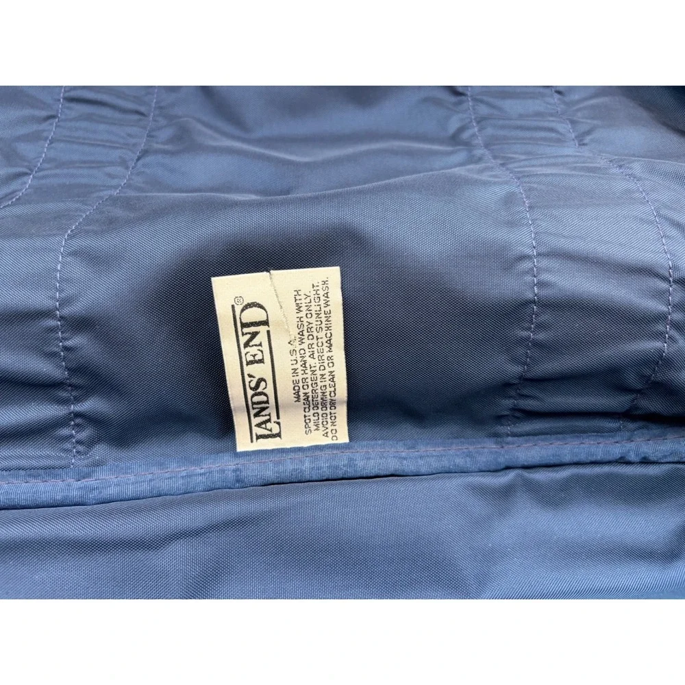 Lands End Vintage Navy Blue Canvas Leather Briefcase Travel Bag Made in USA